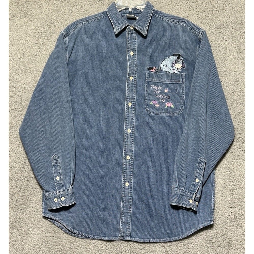Vintage Winnie The Pooh Eeyore Corduroy Long Sleeve Shirt 90's Sz M Measures XL